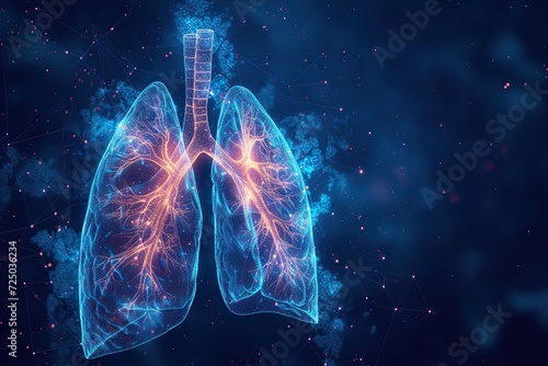 Hologram of human lungs. X ray of lungs. 3D rendering. Cancer photo
