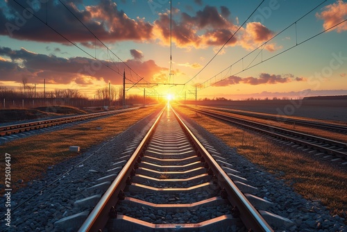 Railroad tracks at beautiful sunset