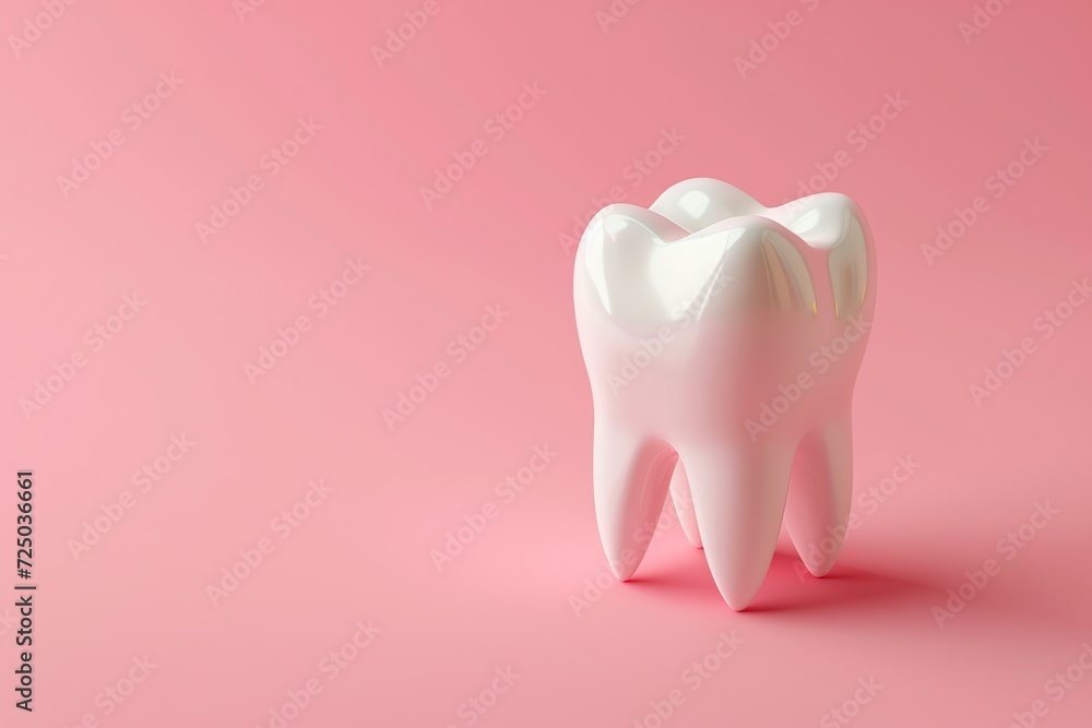 White dental tooth model on pink background White dental tooth model on pink background