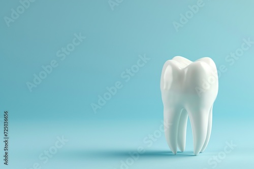 White dental tooth model on blue background