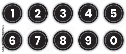 Set of phone numbers button. Number circles set 0 to 9 icon for education and UI/UX design.  Safe lock pin code number symbols. Set of black circle with numbers 0 to 9. vector illustration.