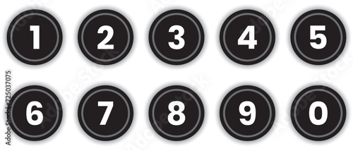 Set of phone numbers button. Number circles set 0 to 9 icon for education and UI/UX design. Safe lock pin code number symbols. Set of black circle with numbers 0 to 9. vector illustration.