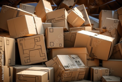 A pile of cardboard boxes sitting on top of each other. Suitable for logistics, storage, or moving concepts © Fotograf
