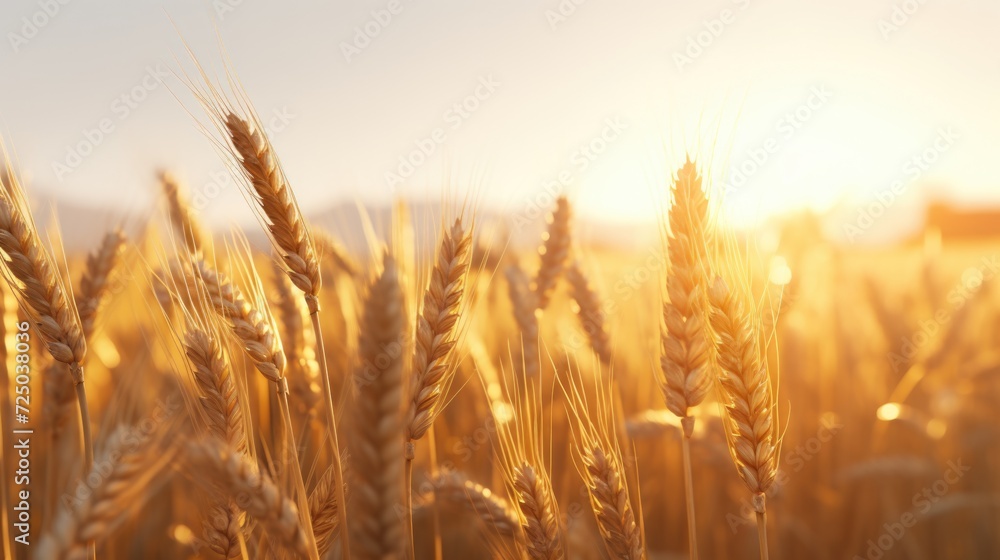 A beautiful sunset over a field of wheat. Perfect for agricultural or nature-themed projects