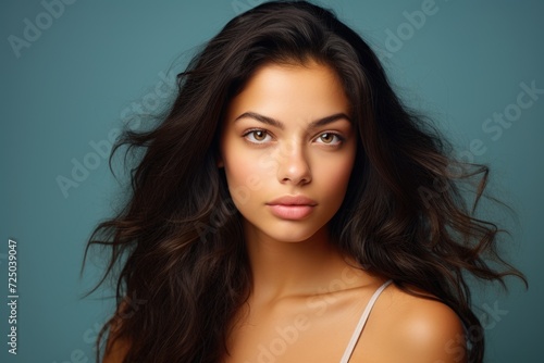 A stunning young woman with flowing dark hair