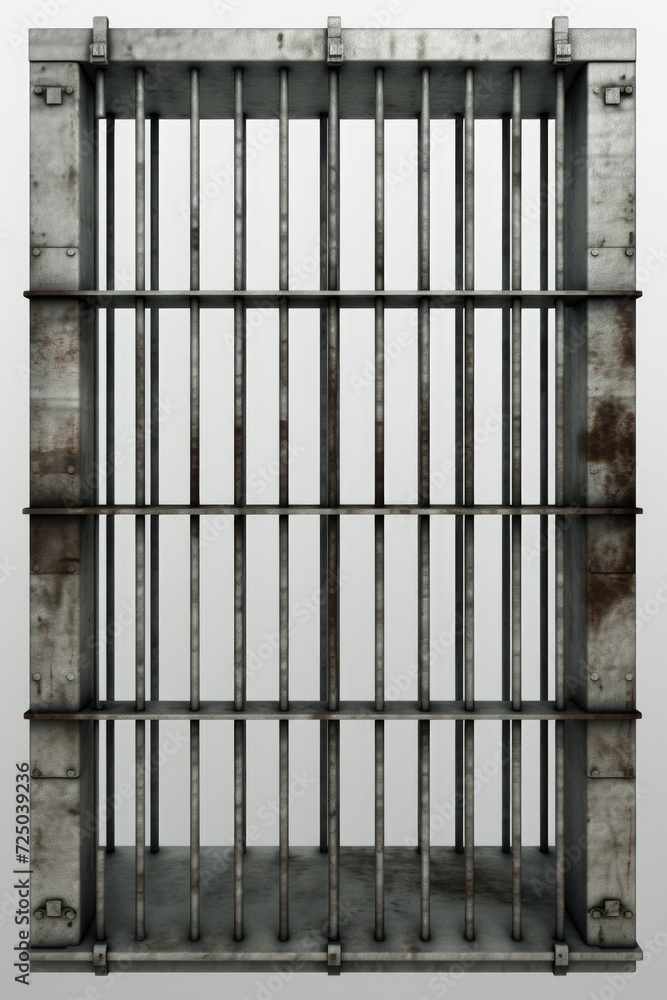 A simple and straightforward image of a jail cell with bars on a white background. Perfect for illustrating concepts related to incarceration, crime, punishment, or confinement. A simple and straightforward image of a jail cell with bars on a white background. Perfect for illustrating concepts related to incarceration, crime, punishment, or confinement.