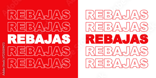 Cartel con palabra REBAJAS en español en versión relleno y contorno