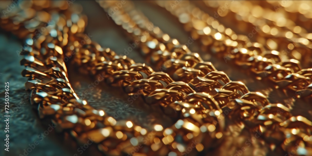 Gold necklace close-up on a table. Ideal for jewelry advertisements or fashion websites Gold necklace close-up on a table. Ideal for jewelry advertisements or fashion websites