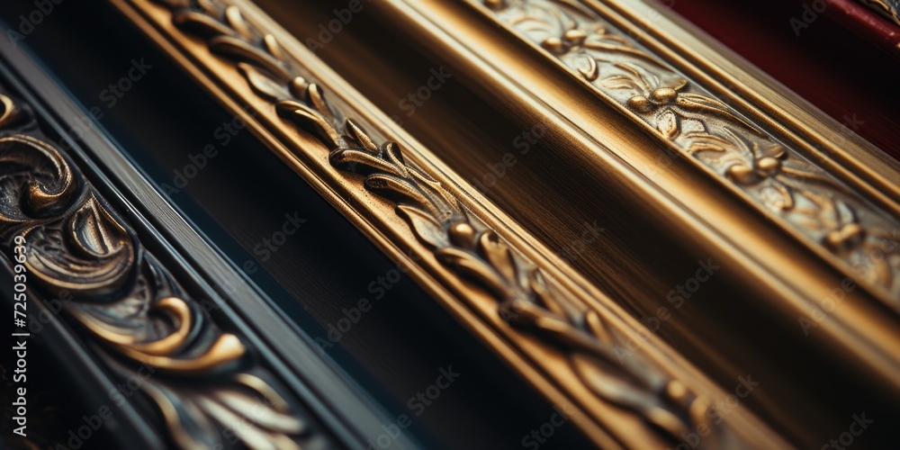 A detailed view of a gold and black picture frame. Perfect for adding a touch of elegance to any interior space A detailed view of a gold and black picture frame. Perfect for adding a touch of elegance to any interior space