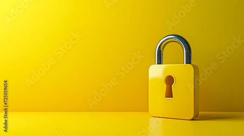 Solid Yellow Padlock on a Bright Yellow Background Symbolizing Security and Protection photo