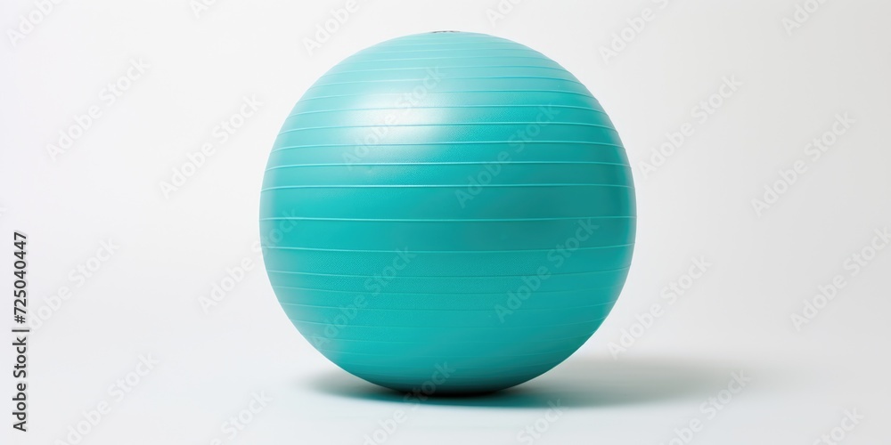 A blue exercise ball sitting on top of a white surface. Suitable for fitness and health-related designs A blue exercise ball sitting on top of a white surface. Suitable for fitness and health-related designs