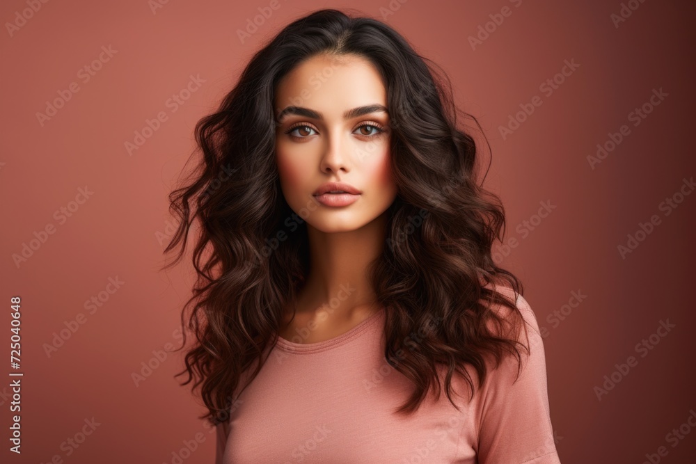 A beautiful woman with long dark hair posing for a picture. Perfect for fashion, beauty, or lifestyle themes A beautiful woman with long dark hair posing for a picture. Perfect for fashion, beauty, or lifestyle themes