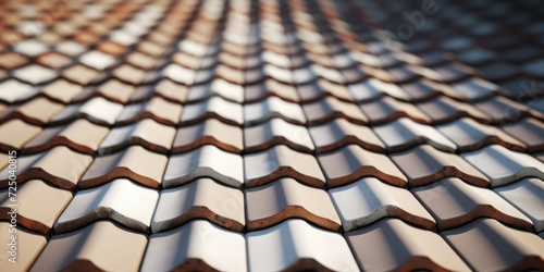 A detailed view of a tiled roof against a beautiful sky background. Ideal for architectural and construction concepts