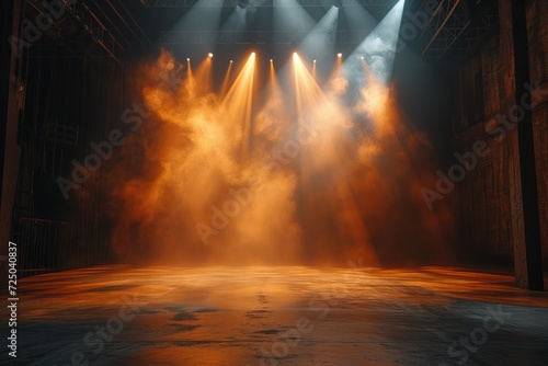 Empty stage background with scenic lighting from the top