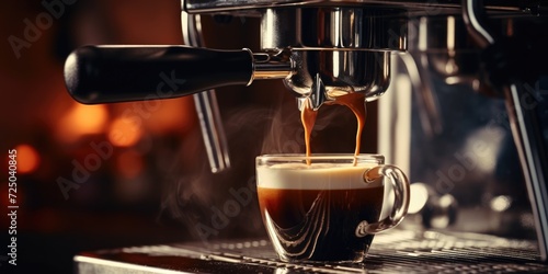 A cup of coffee being poured into a coffee machine. Ideal for illustrating the process of making coffee.