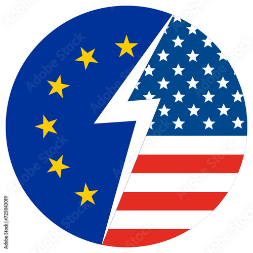 USA vs EU. Flag of United States of America and the European Union in circle shape