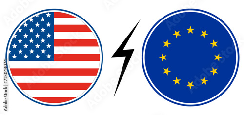 USA vs EU. Flag of United States of America and the European Union in circle shape
