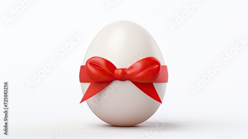 Red ribbon knot, bow on egg isolated on white background