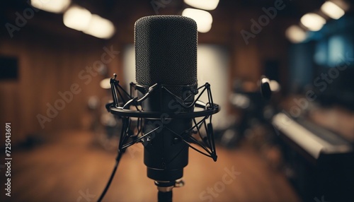  Modern professional microphone in recording studio