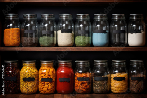 A neat array of labeled jars in a pantry embodies the idea of order in kitchen organization and storage. Generative Ai.