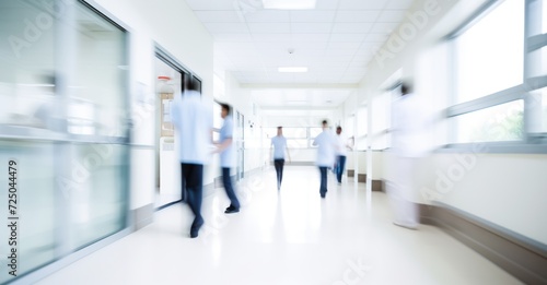 Long-exposure shot of a bustling hospital corridor  showcasing healthcare professionals  dedication. 