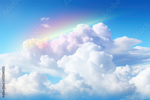 A soft, cloudy sky with a rainbow peeking through, creating a whimsical and optimistic background for text related to positivity and hope. Generative Ai. © Sebastian