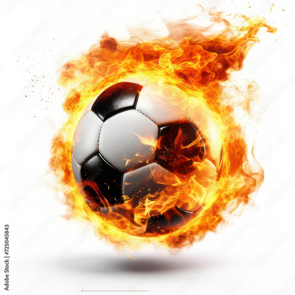 Naklejka premium Burning soccer ball isolated on white created with Generative AI