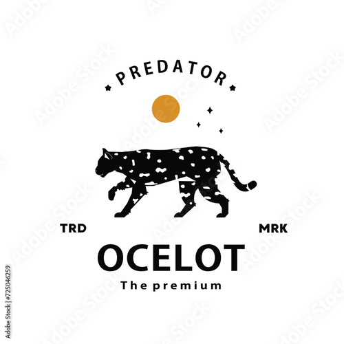 Fotografie vintage retro hipster ocelot logo vector outline silhouette art icon