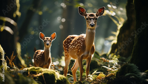 Cute young deer looking at camera in forest generated by AI © Jemastock