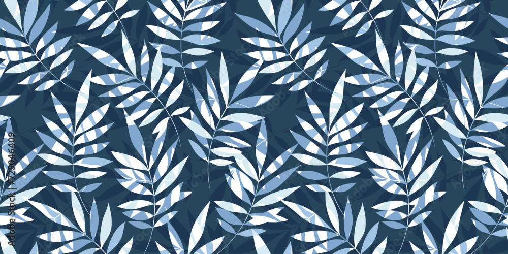 Naklejka premium Leaves Pattern. Watercolor leaves seamless vector background, jungle print textured
