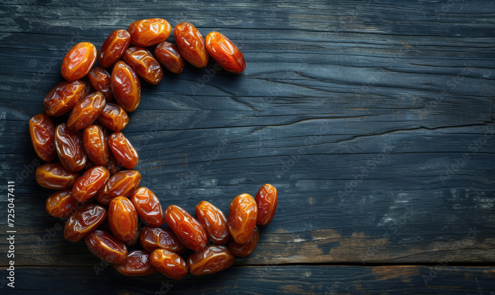 Islamic Crescent. Ramadan kareem with dates fruits arranged in shape of ...