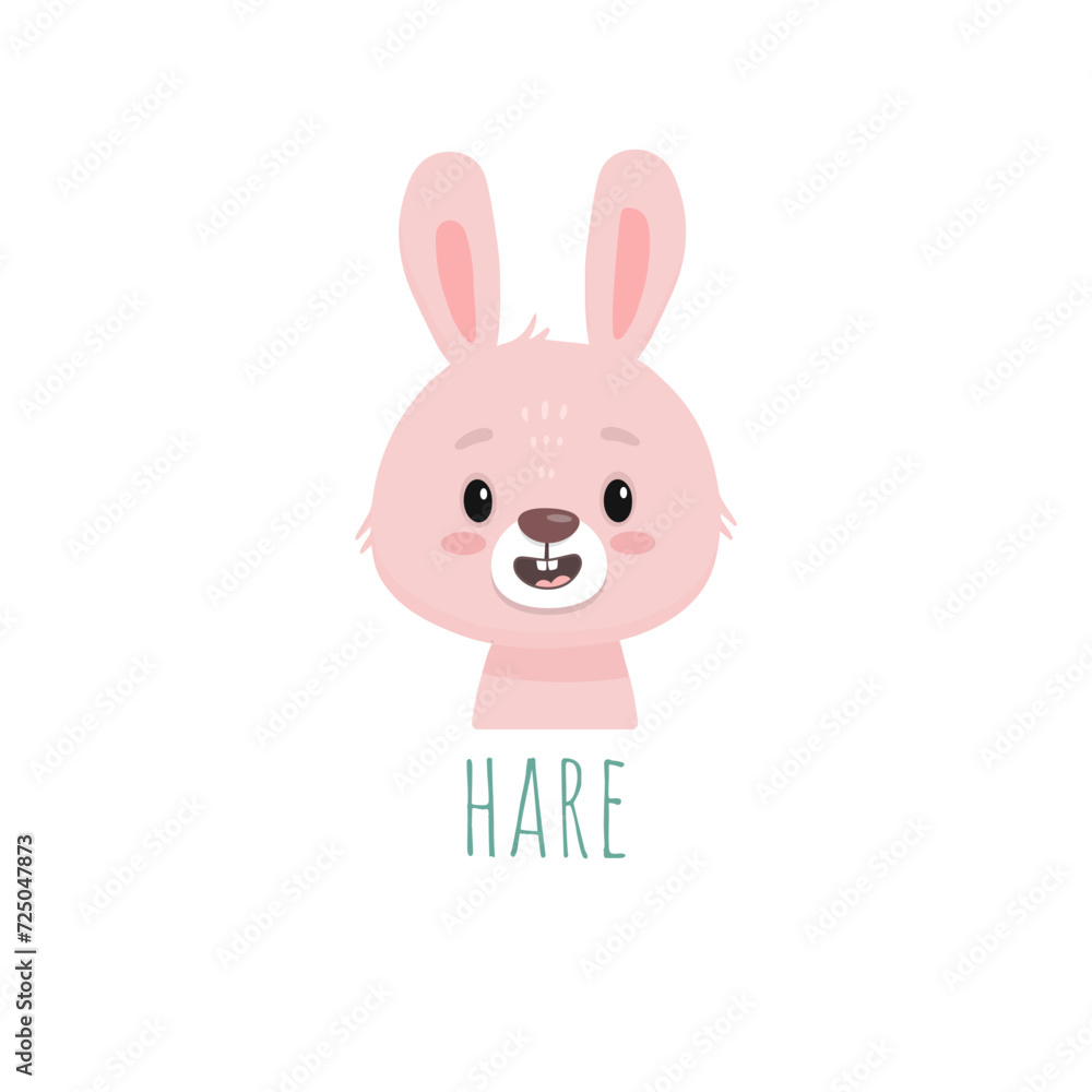 Fototapeta premium cute cartoon bunny. Animal in flat style. Hare head for cards, magazins, banners. Forest animal. Vector illustration