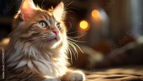 Cute kitten sitting, staring, fluffy fur, playful, beauty in nature generated by AI © Stockgiu