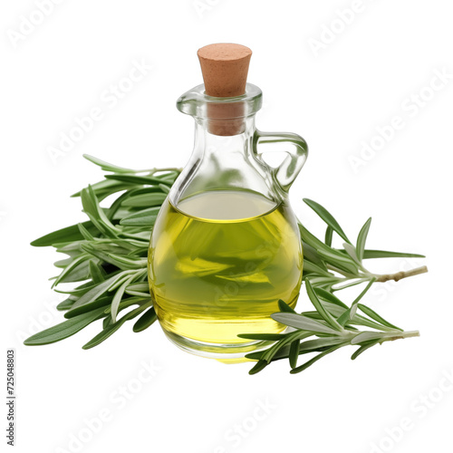 fresh raw organic tarragon oil in glass bowl png isolated on white background with clipping path. natural organic dripping serum herbal medicine rich of vitamins concept. selective focus photo