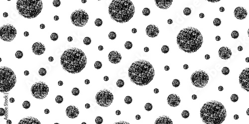 Monochrome Abstract Seamless Pattern of Hand-Drawn Black Circles on White Background. Style of Children's Drawing.