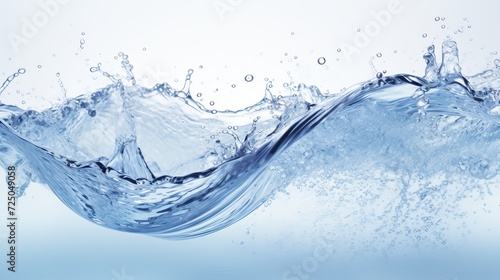 Abstract blue water wave with splashes and drops on white background   nature and aquatic concept