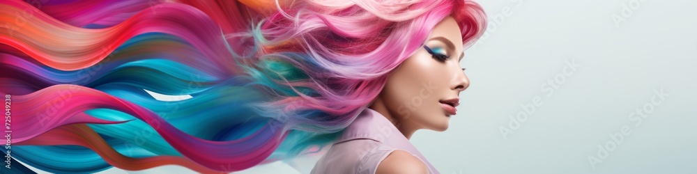 Naklejka premium Image Industry banner of Style: A vibrant rebellion against the monochrome, where every strand narrates a tale of bold individuality