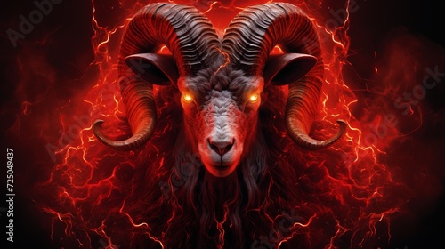 Dynamic aries zodiac sign with fiery ram and pioneering energy in a stunning image photo