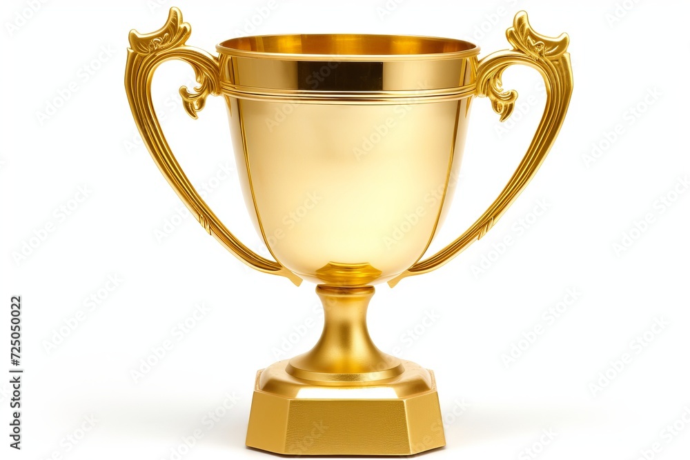 Elegant and sleek modern gold trophy cup with a shiny finish, isolated on a clean white background Elegant and sleek modern gold trophy cup with a shiny finish, isolated on a clean white background