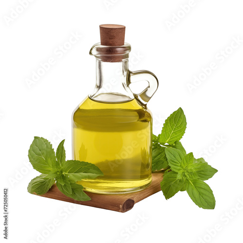 fresh raw organic tulsi oil in glass bowl png isolated on white background with clipping path. natural organic dripping serum herbal medicine rich of vitamins concept. selective focus photo