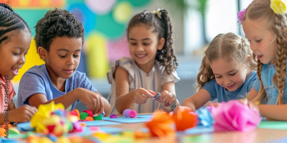 © JW Studio - happy kids doing arts and crafts in day care centre, Happy kids doing arts and crafts together. © JW Studio - happy kids doing arts and crafts in day care centre, Happy kids doing arts and crafts together.