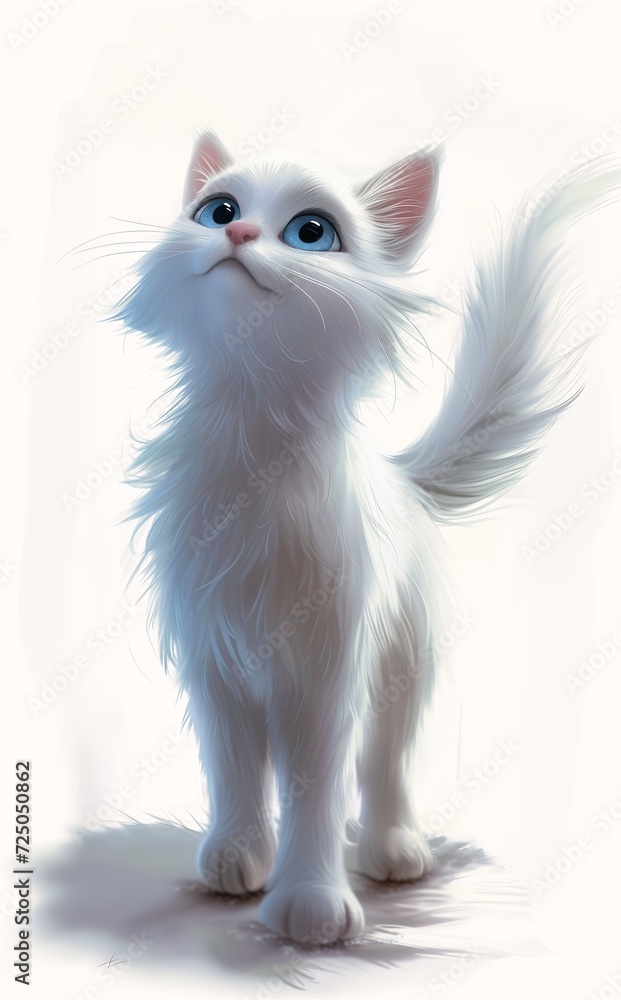 white kitty cat kitten blue eyes standing surface digital movies mobile frostbite long hair ability auburn emerald herald aliased full anthropomorphic