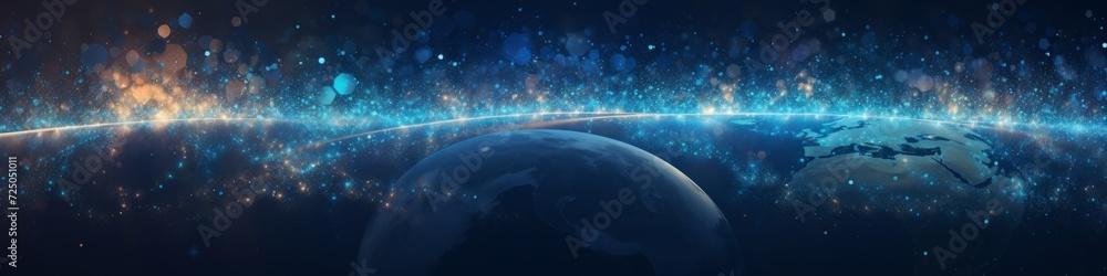 Fototapeta premium High-tech banner, image. An abstract dance of swirling lights, symbolising the dynamic interplay of innovation and communication in motion