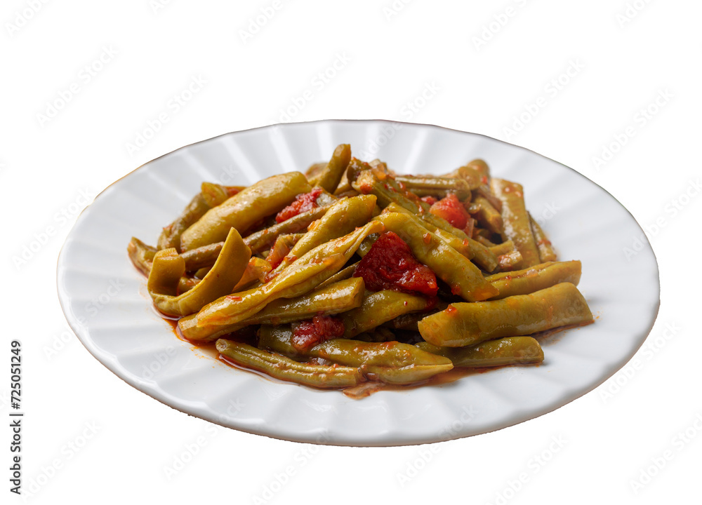 Traditional delicious Turkish food; Green beans with olive oil; Turkish name; Zeytinyagli taze fasulye Traditional delicious Turkish food; Green beans with olive oil; Turkish name; Zeytinyagli taze fasulye