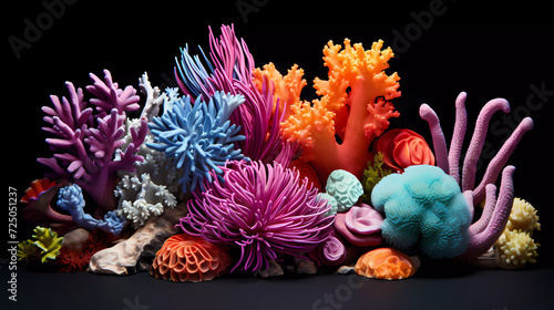 A bunch of different colored corals on a white background