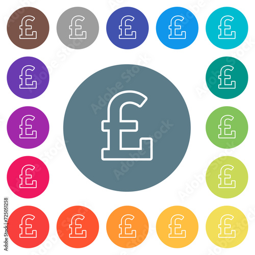 Pound sign outline flat white icons on round color backgrounds