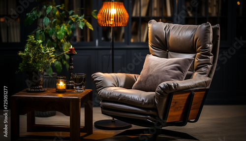 Cozy, modern living room comfortable sofa, elegant chair, luxurious decor generated by AI