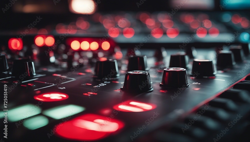 od adjusters and red buttons of a mixing console
od adjusters and red buttons of a mixing console