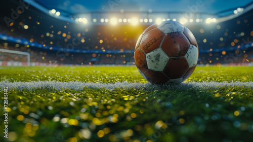 Football ball in soccer stadium © DB Media