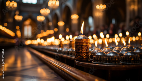 Foto Catholic altar illuminated by candlelight, symbolizing spirituality and faith ge